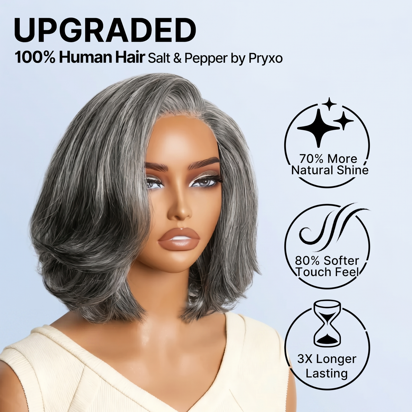 Salt & Pepper 100% Human Hair Layered Bob Wig Glueless Minimalist Lace Grey Wig Pre-Cut Lace