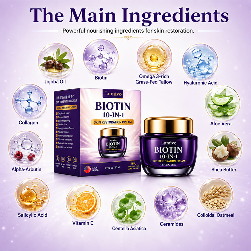 Made and Shipped from USA Lumivo® Biotin 10-in-1 Skin Restoration Cream
