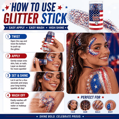 🔥 Last Day: 70% Off 4th of July Glitter Stick | Red, White & Blue Hair & Body Glitter